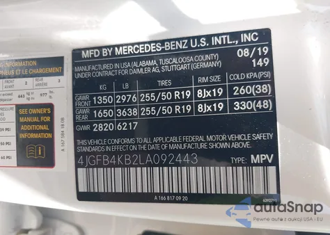 2020 Mercedes-Benz Gle 350 4Matic from USA, damaged, VIN 4JGFB4KB2LA092443